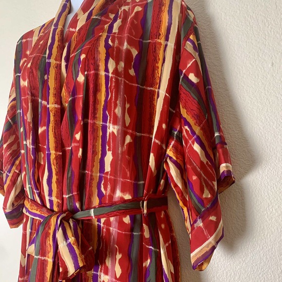 VTG R MICHAEL ALAN Women Robe Size M Kimono Retro Multicolor Belted Chiffon - Picture 4 of 11